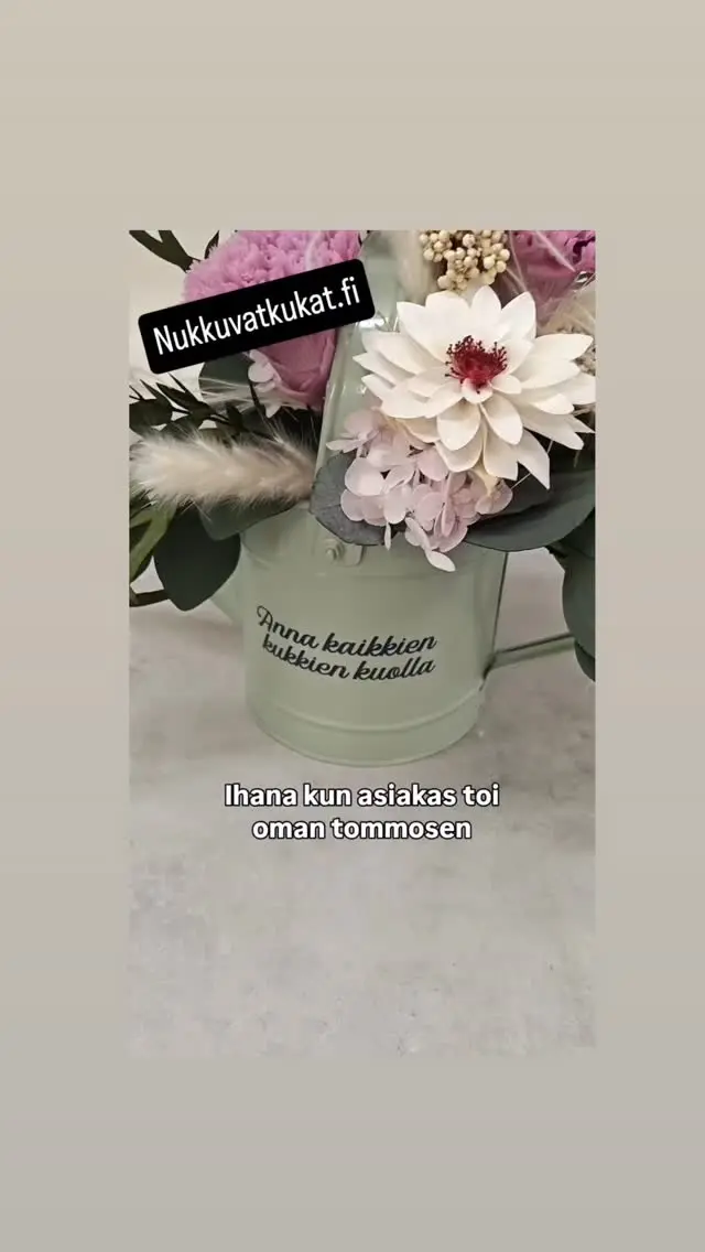 Nukkuvat kukat eivät kuolee hetkessä, vaan kestä jopa vuoden 😍 Eivät tarvitse vettä eikä muutakaan hoitoa. Aidot kukat, mitkä ovat käsitelty glyseriinillä.
www.nukkuvatkukat.fi